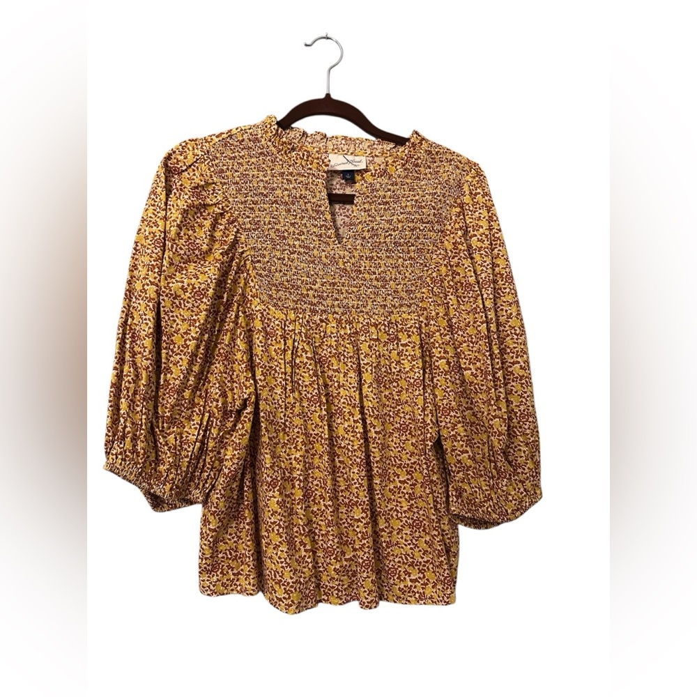 Universal Thread Mustard‎ Floral Blouse - Peasant Top Size Small